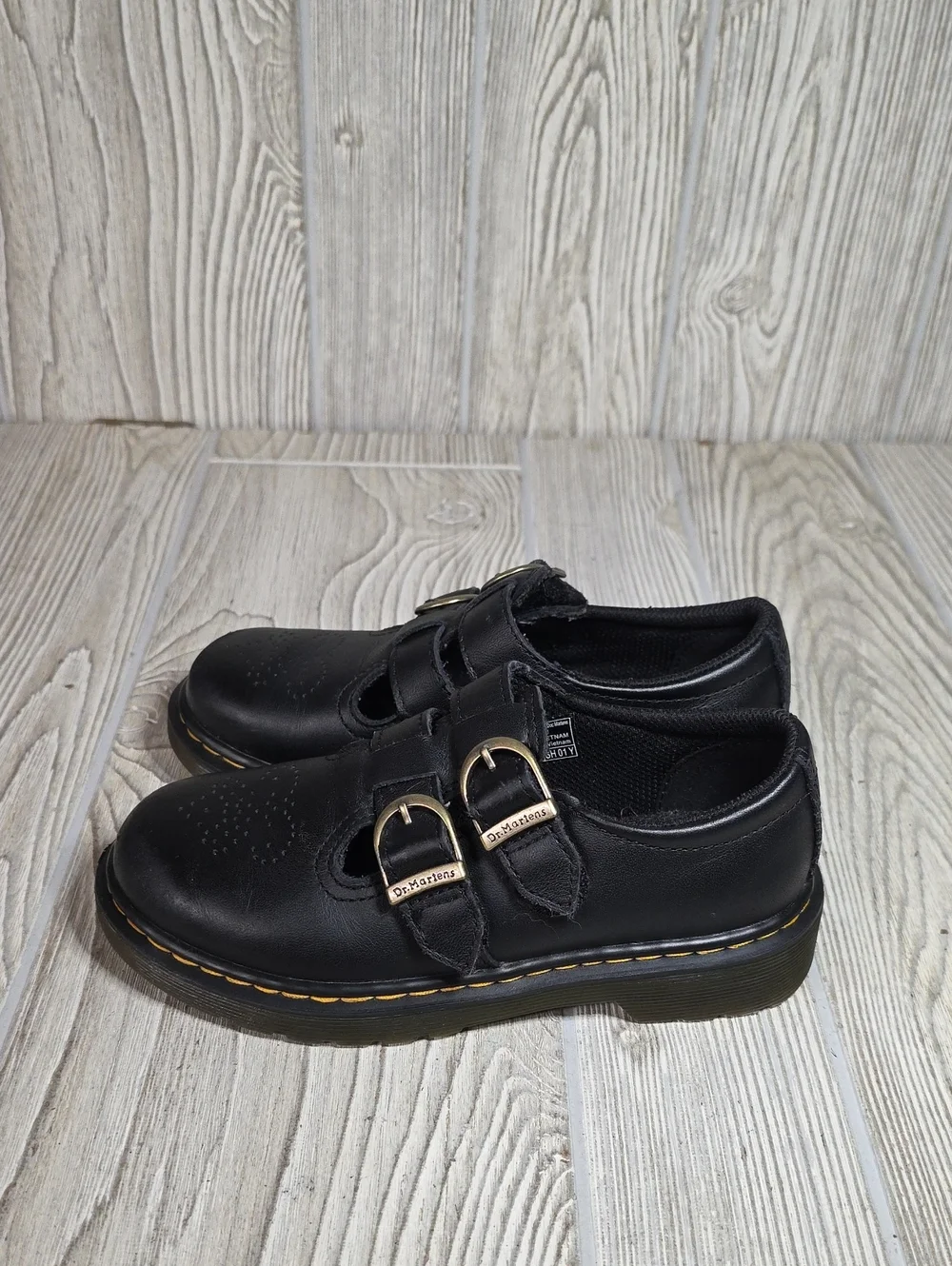 Dr. Martens Kids 8065 Black Leather Mary Jane Shoes Kids Size 13